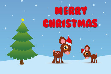 Naklejka premium Christmas tree and deer