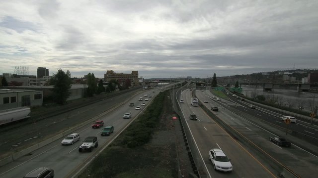 Portland Oregon Freeway and Fast Moving Train Timelapse