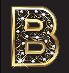 B gold letter with swirly ornaments