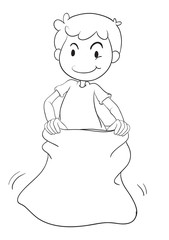 a boy in a sack