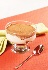 Sweet dessert Tiramisu on a table