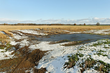 Puddle on the field.