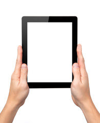 man hands hold a tablet with isolated screen
