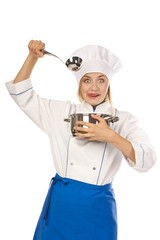 Beautiful professional chef woman. Isolated