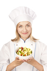 Positive cook. Studio white background