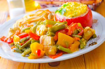 Fresh dinner in the plate, pasta and vegetable stew