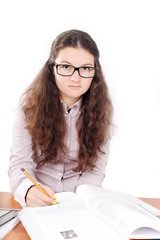 teen brunette schoolgirl does lessons