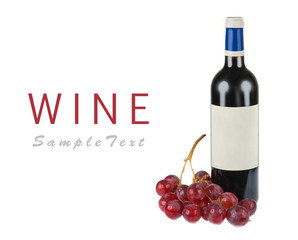 Obraz premium Bottle of red wine with grapes
