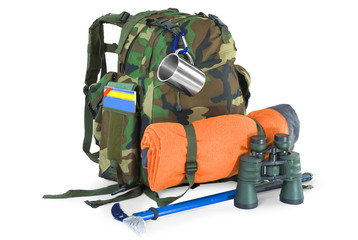 Military or survival  hunters  backpacks set isolated on white