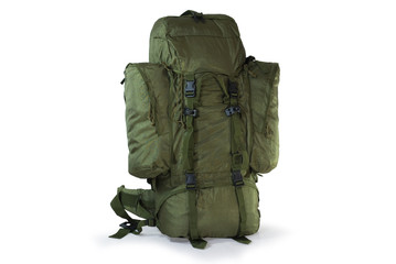 Khaki tourist backpack  - isolated on white