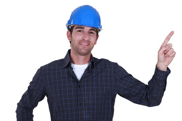 Workers with the index finger pointing