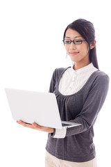 attractive asian businesswoman on white background
