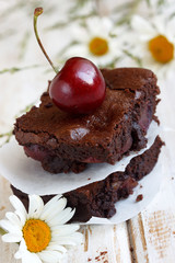 Chocolate brownies with cherries