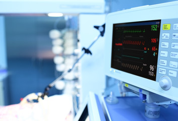modern medical monitor with ECG in the clinic.