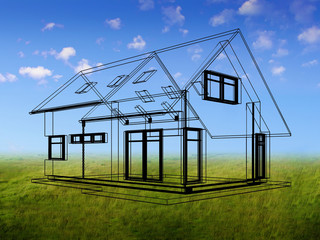 House concept in outlines on a natural background