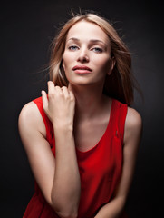young beautiful woman in red dress