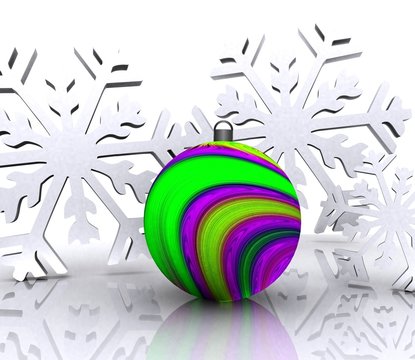 Christmas background with snow and ball - 3D