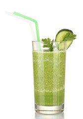 Green vegetable juice isolated on white