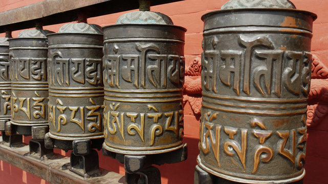 Buddhist prayer wheels. Kathmandu, Nepal.