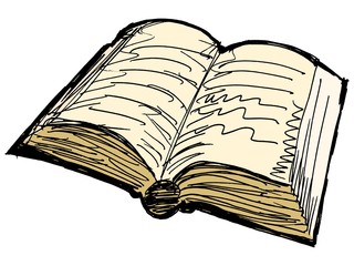 One opened old book on white background