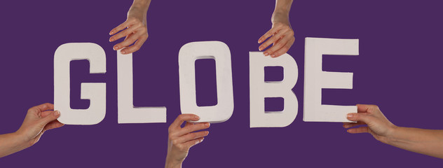 White alphabet lettering spelling GLOBE