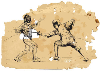 Fototapeta na wymiar Fencing. Hand drawing into vector