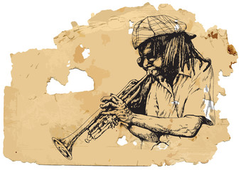 Musician, trumpeter. Hand drawing into vector