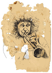 Musician, trumpeter. Hand drawing into vector