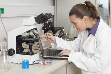 Cute chemist working in laboratory