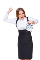 businesswoman holding the alarm clock