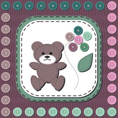 card with teddy bear and buttons