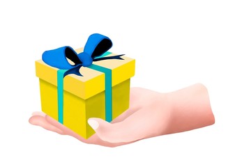 Hands Hoding and A Decorative Yellow Gift Box