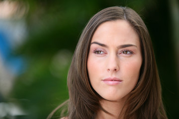 Portrait of serene brown-haired woman
