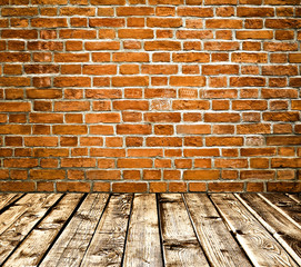 Empty old spacious room with stone grungy wall