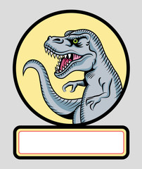 Dinosaur mascot with blank label