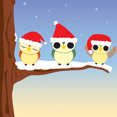 Vector Owls at Christmas