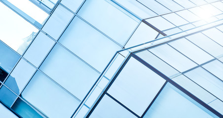 wide angle view to steel blue background of glass