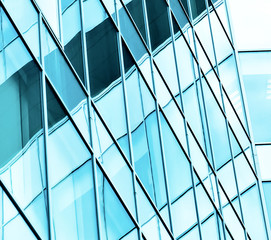 wide angle view to steel blue background of glass