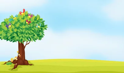 Deurstickers een boom en vogels © GraphicsRF