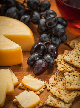 Cheese, Crackers, Grapes and Wine