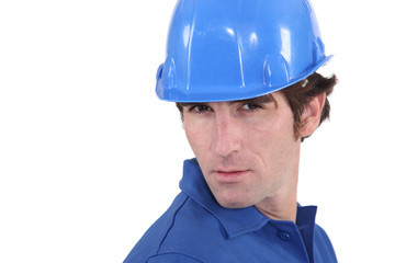 Closeup of a man in a hardhat