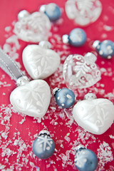 Festive Christmas decoration in front of a red background