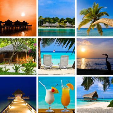 Collage of summer beach maldives images