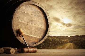 Vineyard and barrel