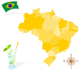 Map of Brazil, regions and states