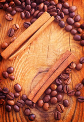 Frame from coffee beans and cinnamon