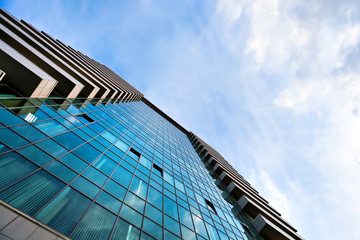 view to steel blue background of glass building - 46450481