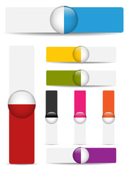 Glossy web banners with colored bars.