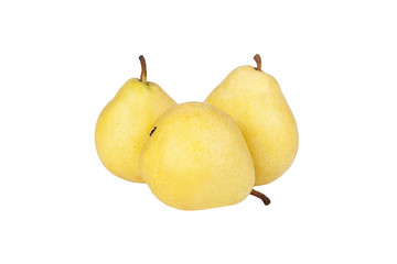 Three ripe yellow pears isolated on white background