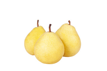 Three ripe yellow pears isolated on white background